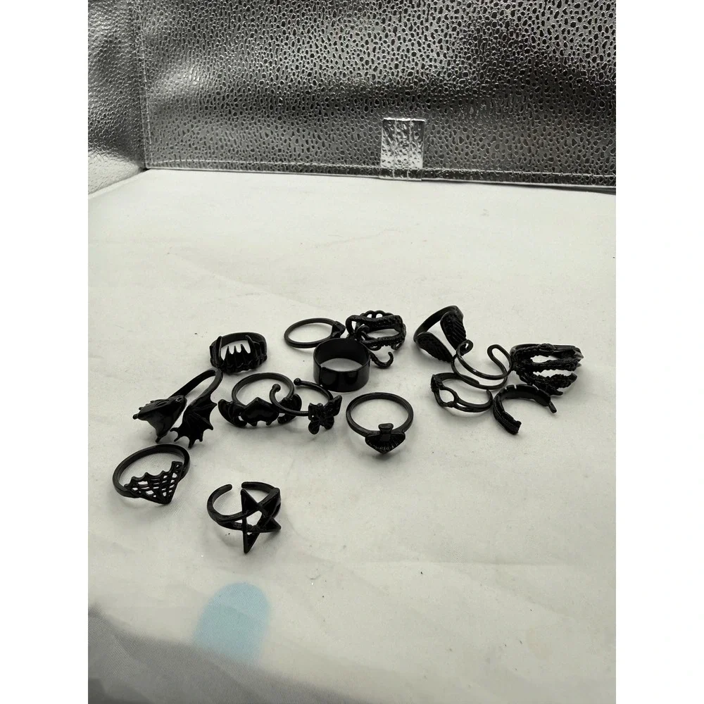 Goth Bat Spider Web Ring Set Punk Witchy Charm Jewelry‎